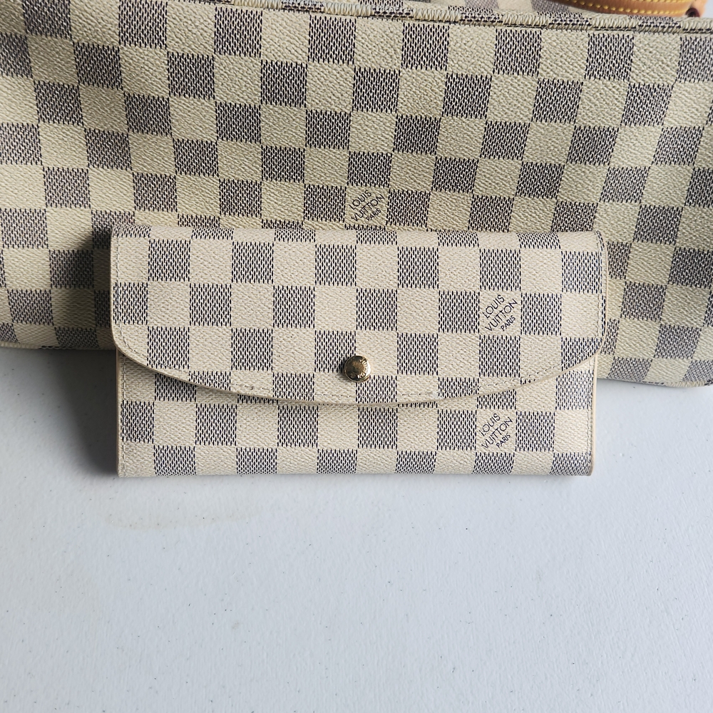 Louis Vuitton Cream and Blue Checkered Tote